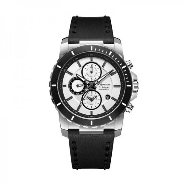 Alexandre Christie AC 6141 Silver White Black Leather Chronograph MCLSSSL Alexandre Christie AC 6141 Silver White Black Leather Chronograph MCLSSSL